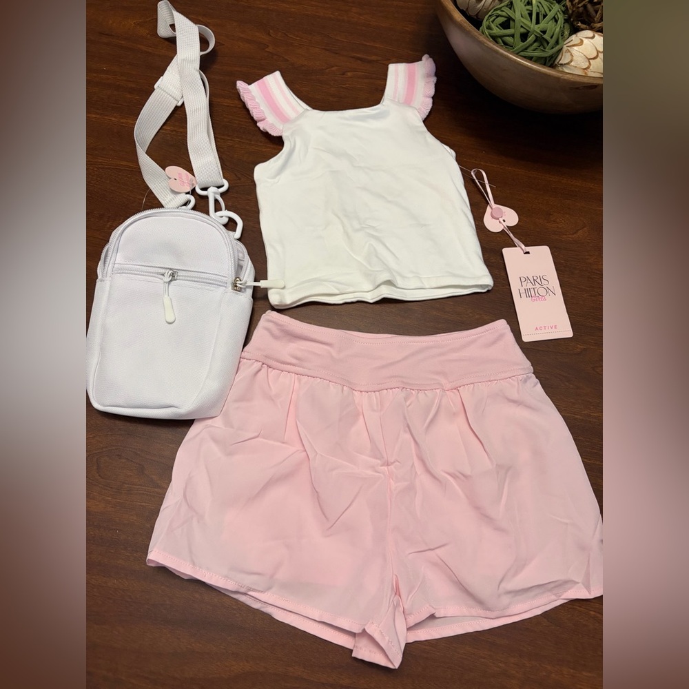 Paris Hilton Little Girls 3 Pc Shorts Set w/ Handbag- Size 4
